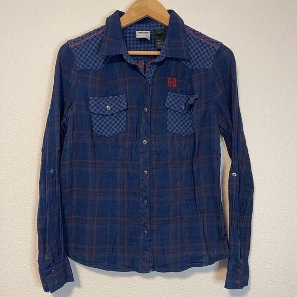 Harley-Davidson Embroidered Plaid Button Down Shirt Size Large - Picture 1 of 7